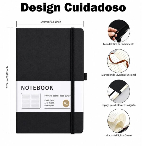 Caderno A5 Premium Capa Linho c/ Elástico 14x20,5cm - IMPORTADO - UND