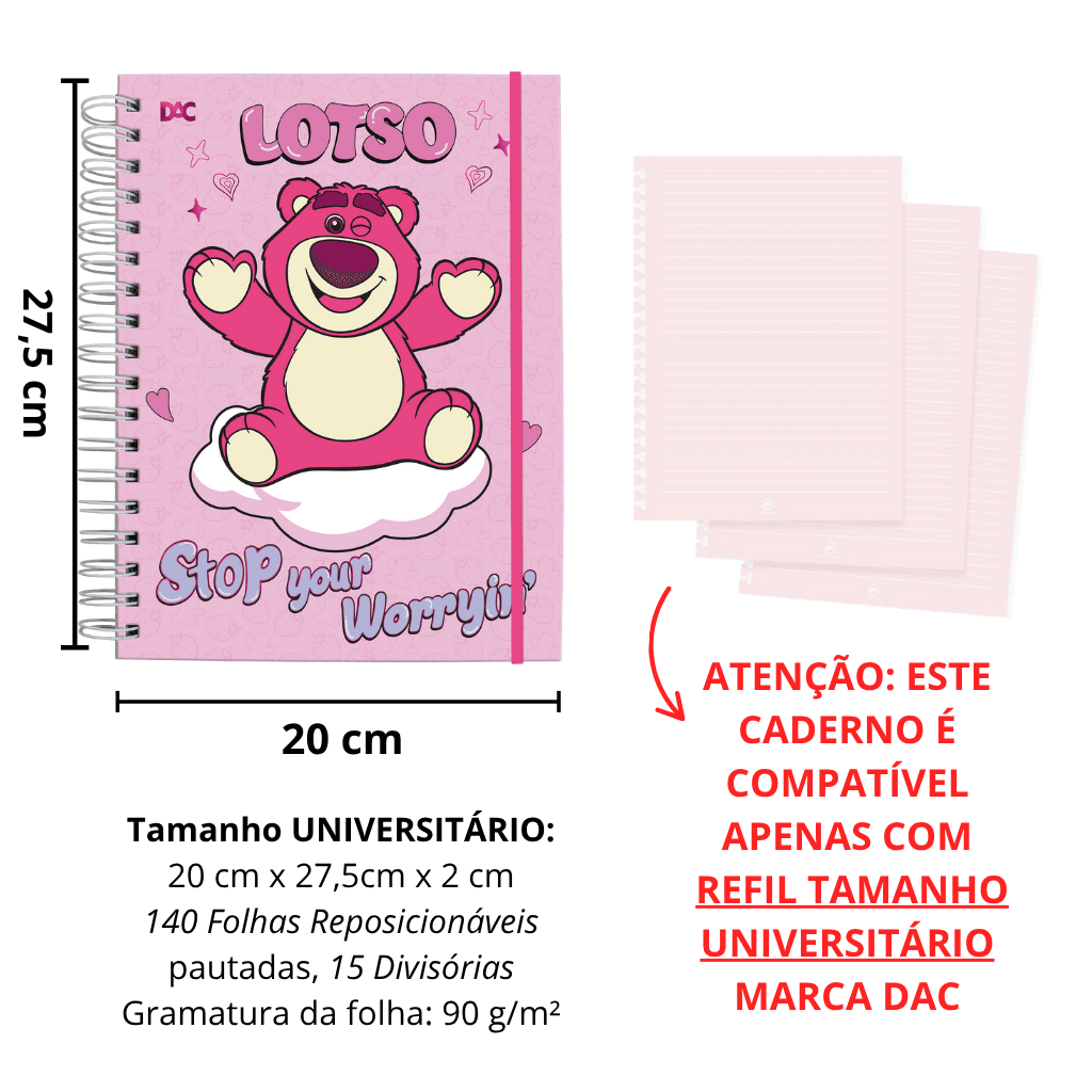 Caderno Smart Universitário 15 Divisórias Ursinho Lotso 140 fls - DAC