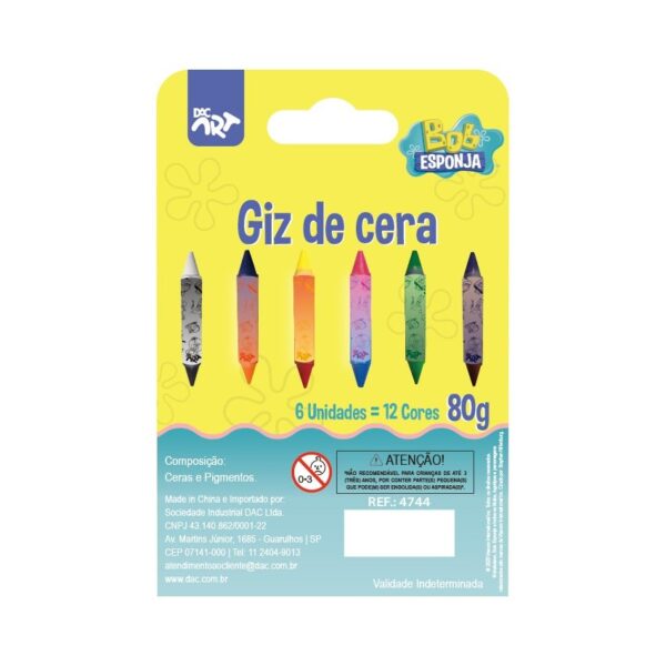 Giz de Cera Ponta Dupla 12 Cores Bob Esponja - DAC
