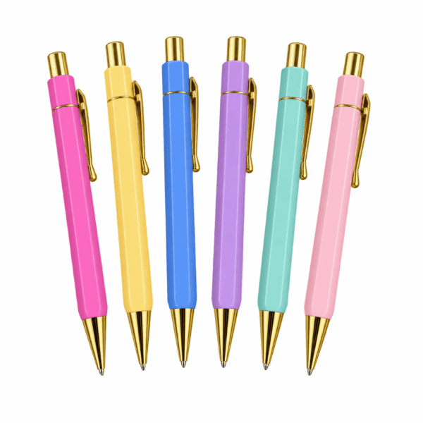 Caneta Esferográfica Retrátil Pastel Dourada  - IMPORTADO - PACOTE 6 UND