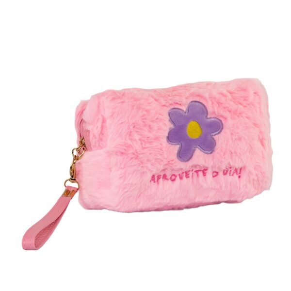 Estojo Necessaire Pelúcia ROSA 20x13x10cm - FLORIE - UND