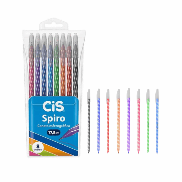 Caneta Esferográfica 0.7mm Spiro 8 Cores - CIS - BLISTER