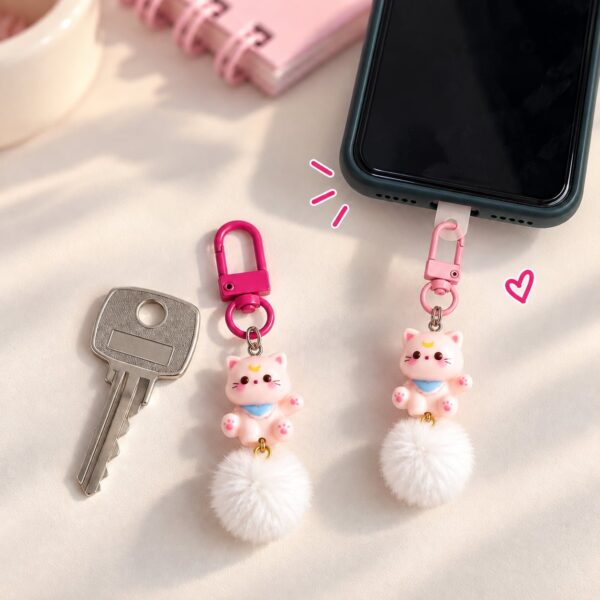 Chaveiro Tendência Charm p/ Celular Gatinho Pompom - IMPORTADO - UND