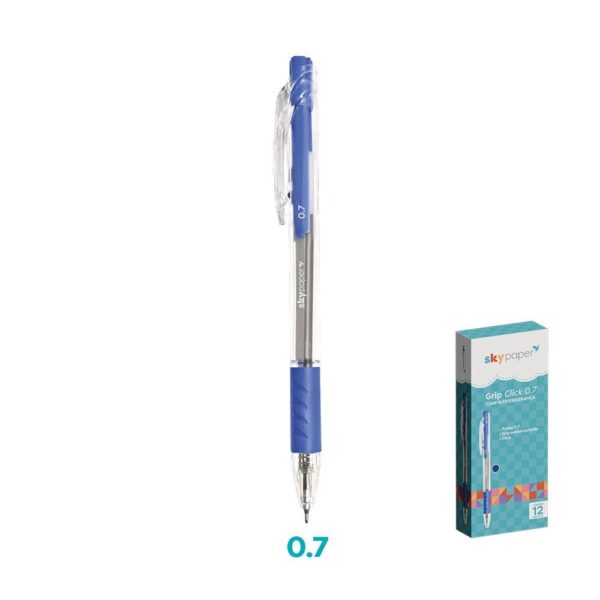 Caneta Click Esferográfica 0.7mm AZUL - SKYPAPER - CX 12 UND