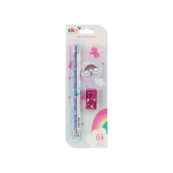 Kit Escolar 4 Peças Unicórnio Arco-Íris - SKYPAPER - BLISTER