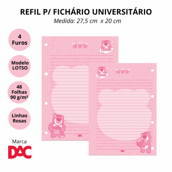 Refil de Folhas para Fichário Universitário Ursinho Lotso - DAC