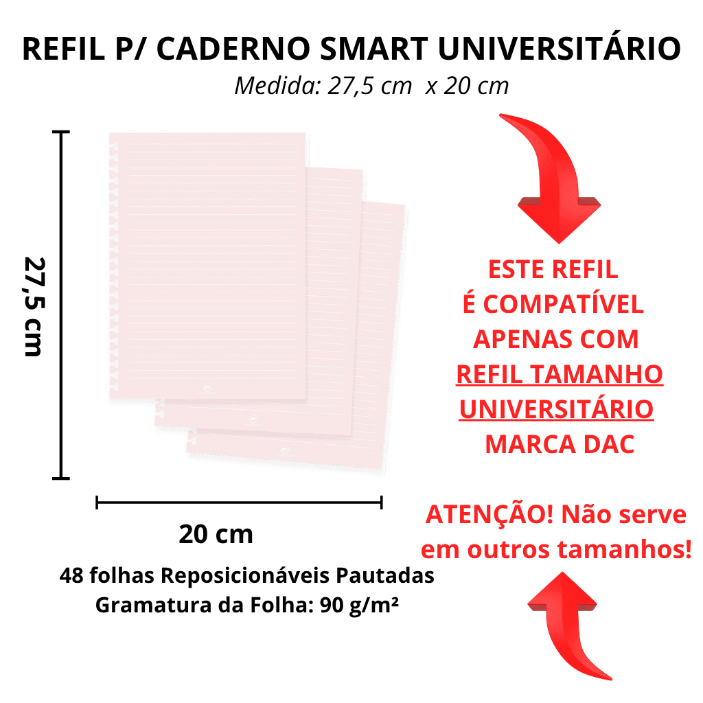 Refil de Folhas Reposicionável para Caderno Smart Universitário Rosa - DAC