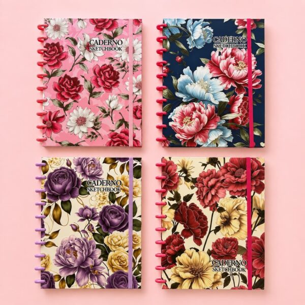 Caderno de Disco SKETCHBOOK  s/ Pauta FLORES 10 Discos 18,5x25,2cm 80 fls - IMPORTADO - UND