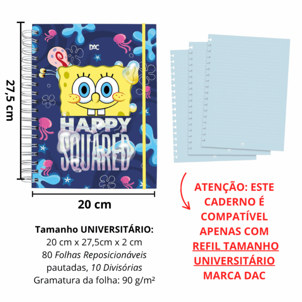 Caderno Smart Universitário 10 Divisórias Bob Esponja Azul 80 fls - DAC
