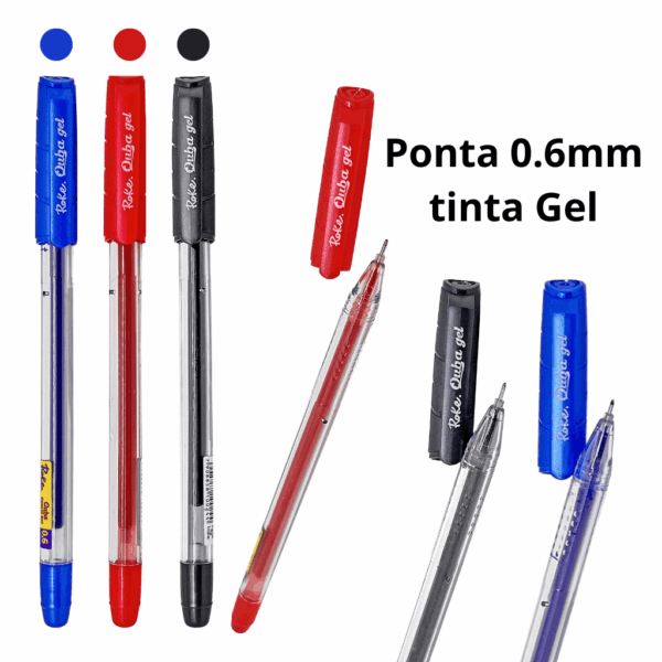 Kit Caneta Gel Quba 0.6mm PT/AZ/VM - ROKE - BLISTER 3 UND