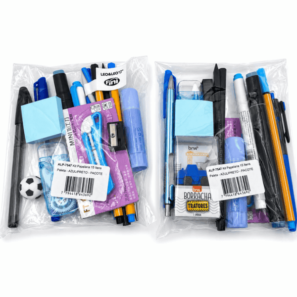 Kit Papelaria 15 Itens Paleta - AZUL/PRETO - PACOTE