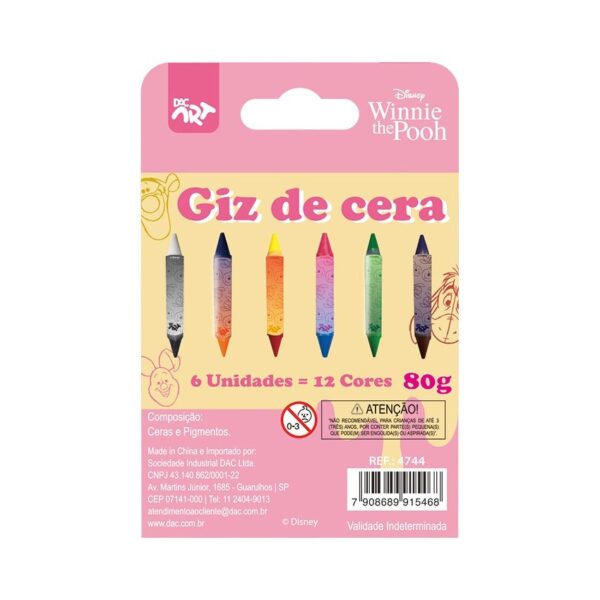 Giz de Cera Ponta Dupla 12 Cores Ursinho Pooh - DAC