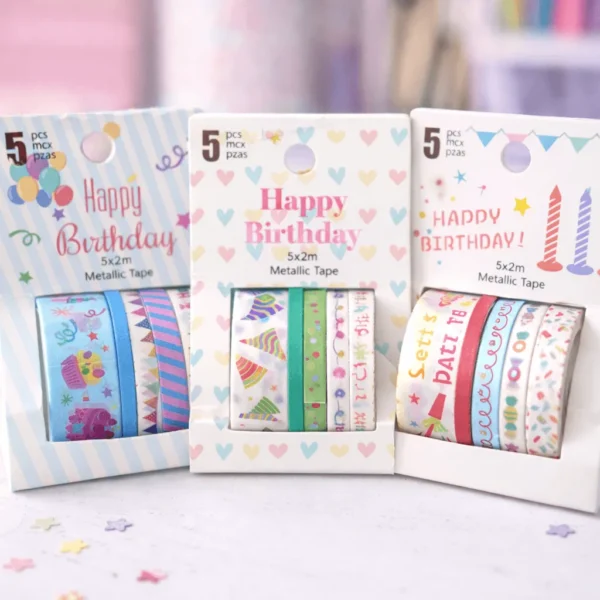 Kit c/5 Fitas Washi Tapes Happy Birthday - IMPORTADO - BLISTER