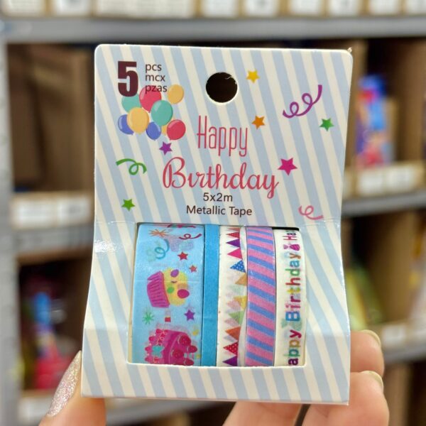Kit c/5 Fitas Washi Tapes Happy Birthday - IMPORTADO - BLISTER