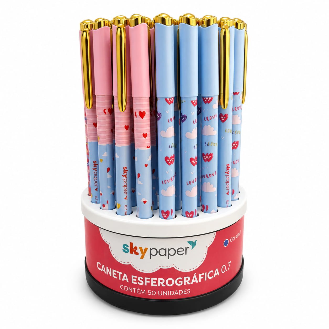 Caneta Esferográfica Love AZUL - SKYPAPER - DISPLAY GIRATÓRIO 50 UND