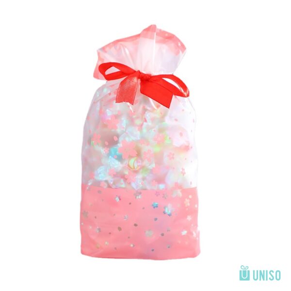 Embalagem Saco Presente c/ Fita Flor Cerejeira 15x23cm - UNISO - PACOTE 10 UND