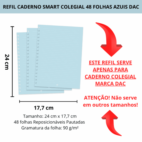 Refil Folhas Reposicionável Caderno Smart Colegial AZUL - DAC