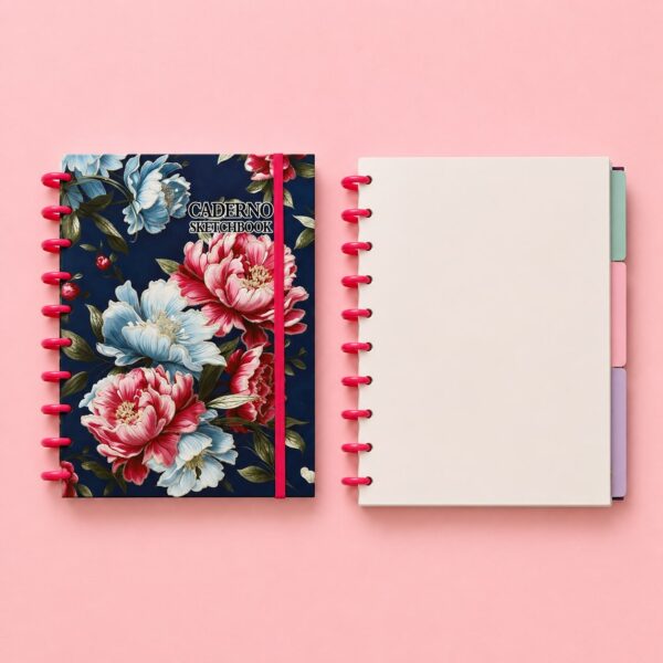 Caderno de Disco SKETCHBOOK  s/ Pauta FLORES 10 Discos 18,5x25,2cm 80 fls - IMPORTADO - UND
