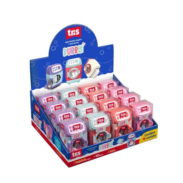Apontador Duplo c/ Depósito + Borracha Bubble - TRIS - UND