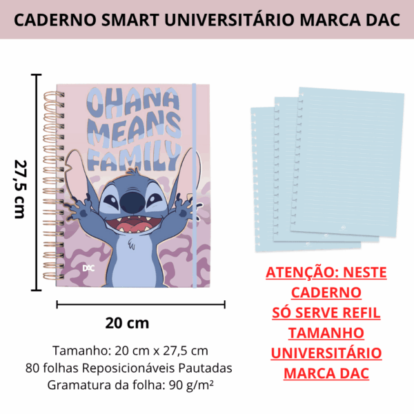 Caderno Smart Universitário 10 Divisórias Stitch Rosa 80 fls - DAC